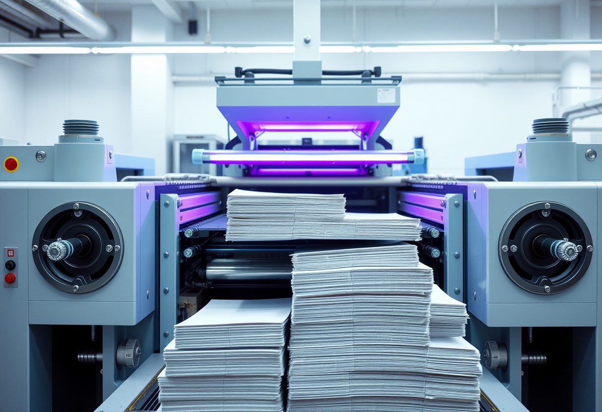 UV offset ink being inked up on a sheetfed offset press at Uniform Industries